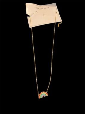 Gold Stainless Steel Rainbow Enamel Pendant Necklace – NWT